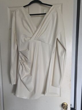 AKIRA Cream PU Dress with Exposed Silver Hardware